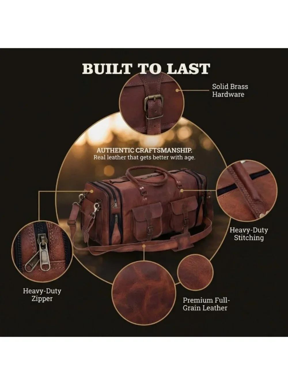 30-Inch Handmade Vintage Duffel Bag - Gym, Sports, Weekender, Travel Tote